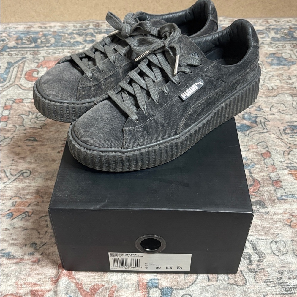 Fenty Puma by Rihanna Grey Velvet Creeper Sneakers Platform Grunge Streetwear